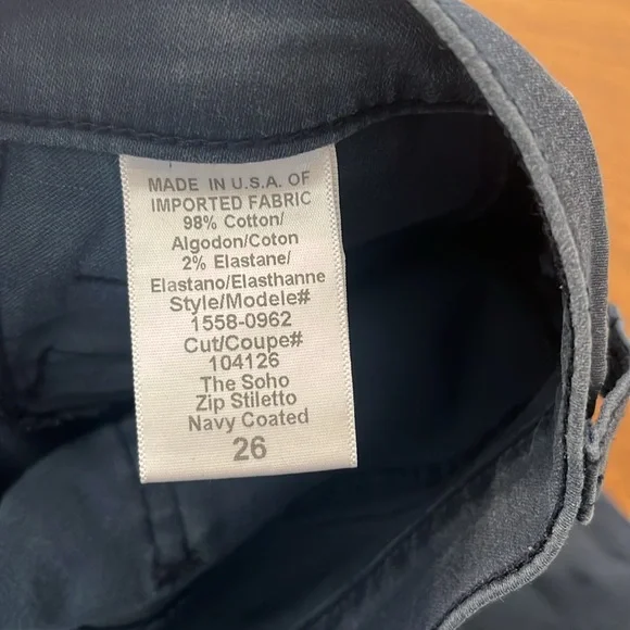 Current/Elliot the Soho ankle zip stiletto navy coated jeans size 26 28” inseam - Picture 12 of 12